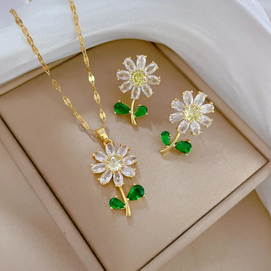 Necklace and earrings set light luxury personalized sunflower